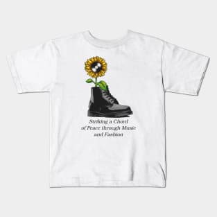 Sunflower combined with vinyl record and shoes as pots Kids T-Shirt